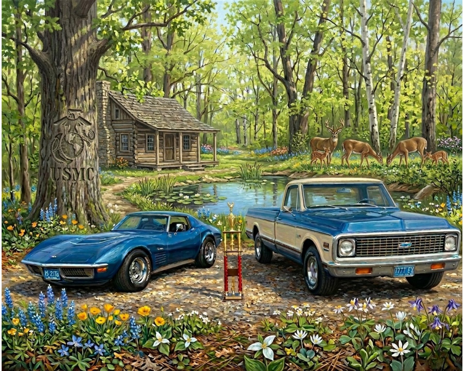 USMC Woodland Homestead Oil Based Masterpieces custom car show board design