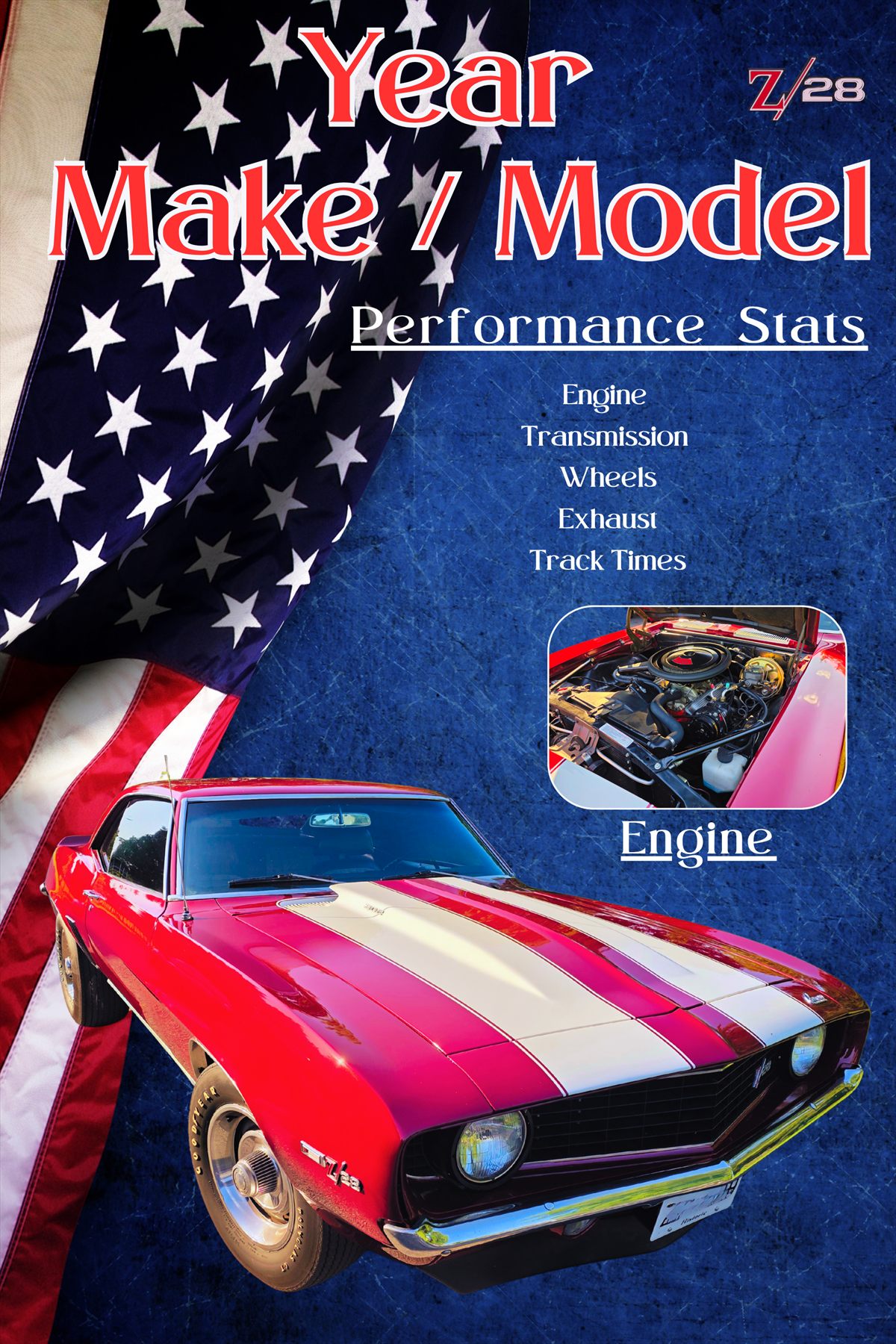 The American custom car show board design for a featured vehicle