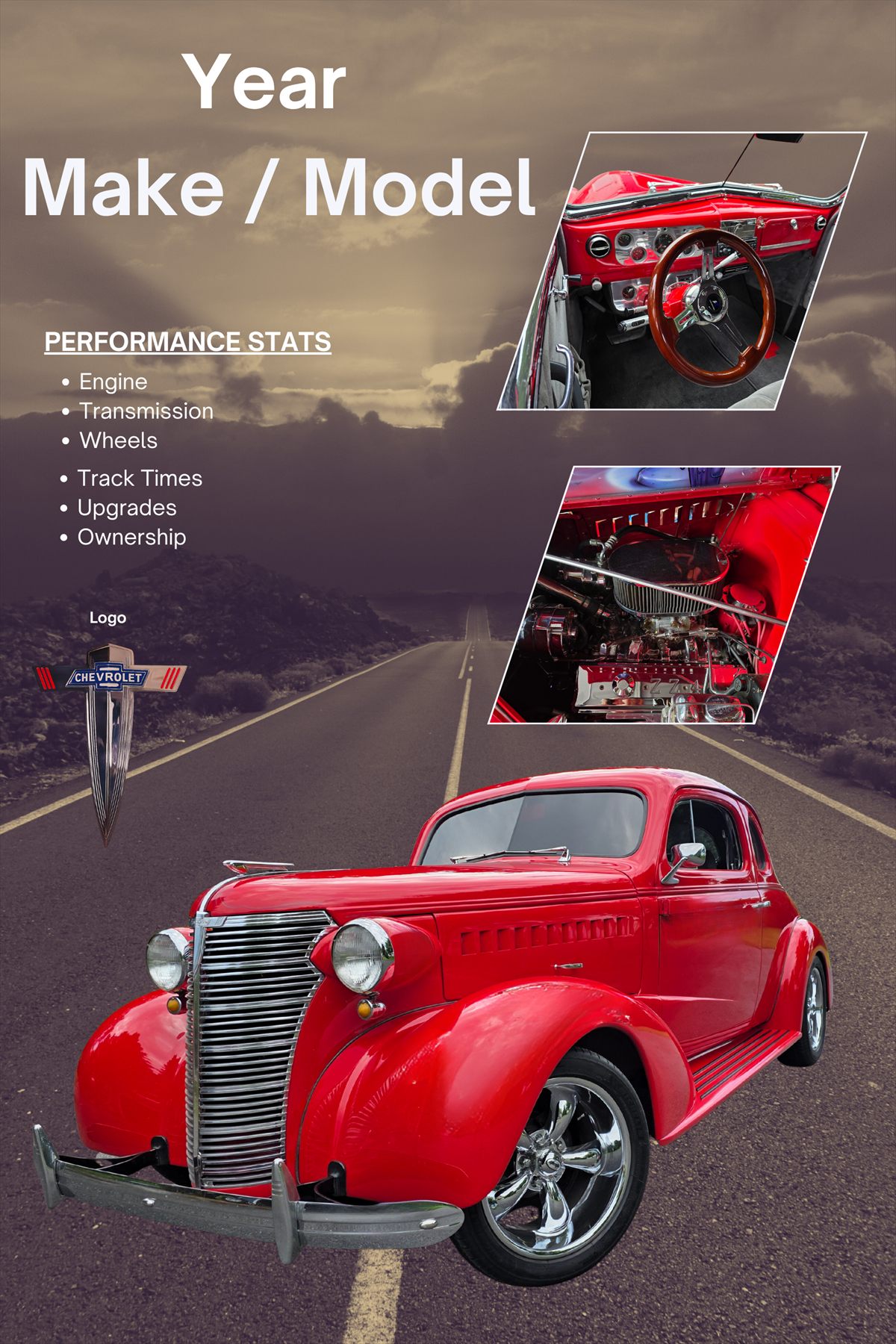 The Road custom car show board design for a featured vehicle