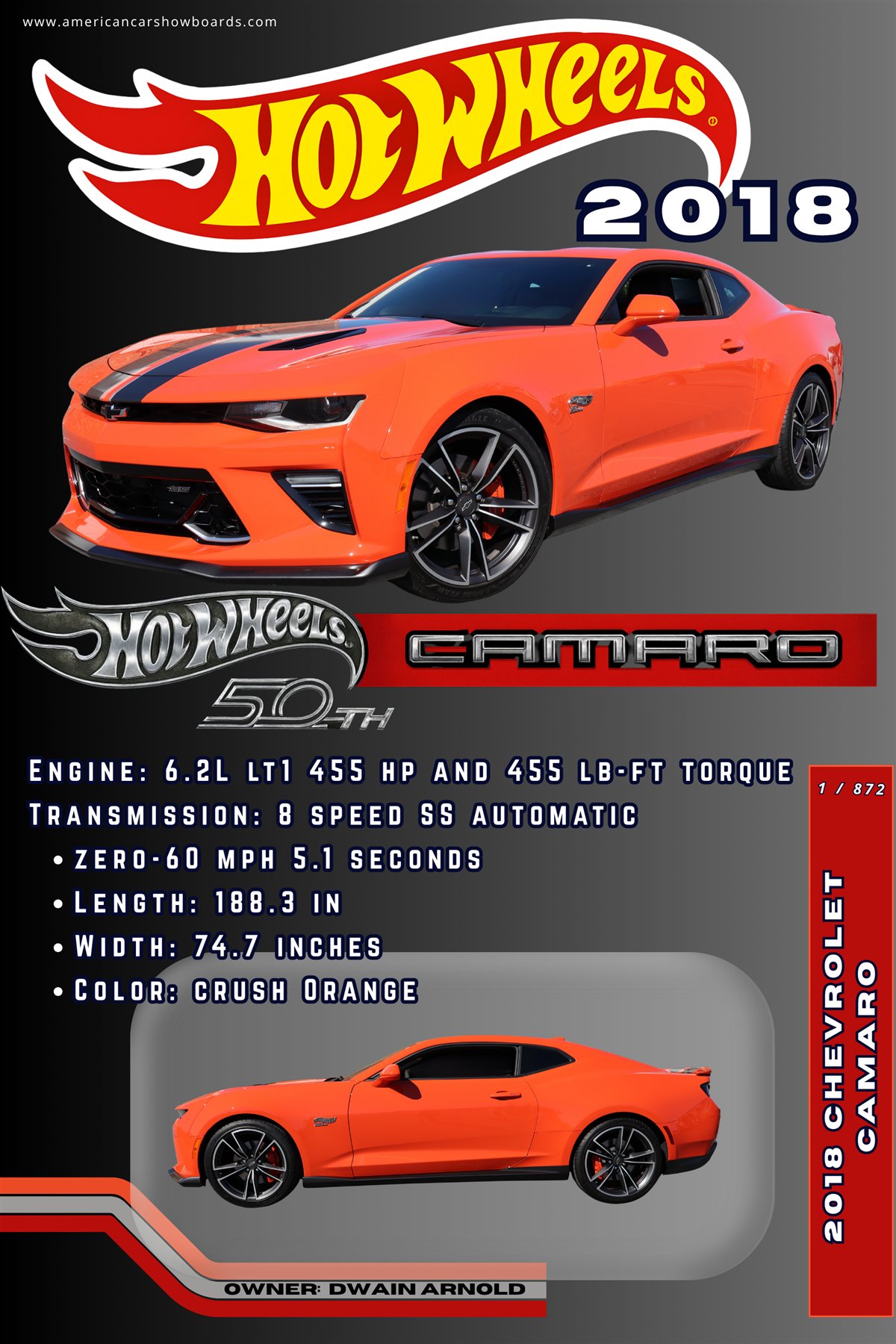 The Toy custom car show board design for a featured vehicle