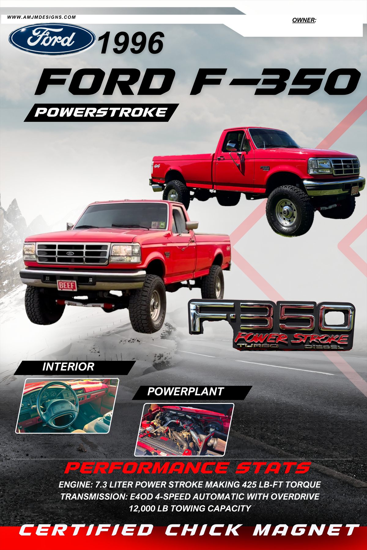 The Yeti custom car show board design for a featured vehicle