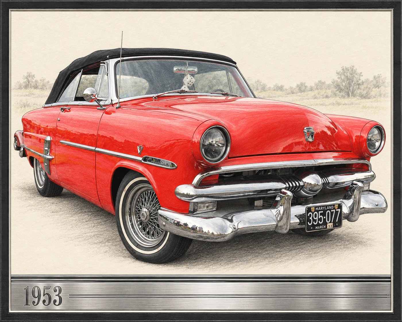 1953 Ford Crestline The Sketchbook custom car show board design